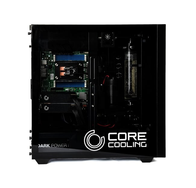 Side view of a CoreCooling liquid-cooled HPC and AI system